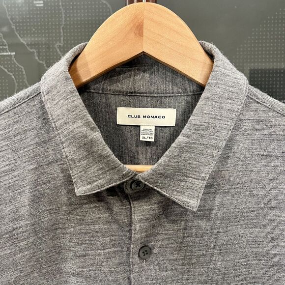 Club Monaco - Wool Blend Knit Jersey Button Down Shirt - Grey - Picture 3 of 7